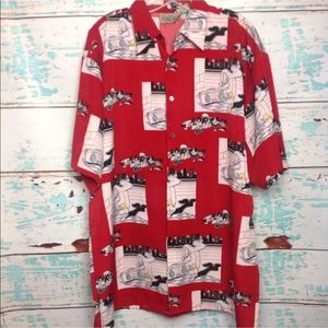 Up Ro's Red DJ Breakdancing Boombox Mens Hawaiian Shirt L Large Rap Button Down